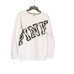 Pink Victoria’s Secret Long Sleeve White Pullover Sweatshirt Size XS